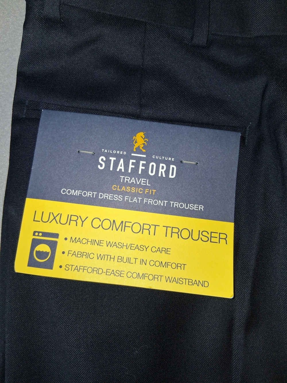 Stafford Black Men's Dress Pants - Classic Flat Front - Picture 6 of 8